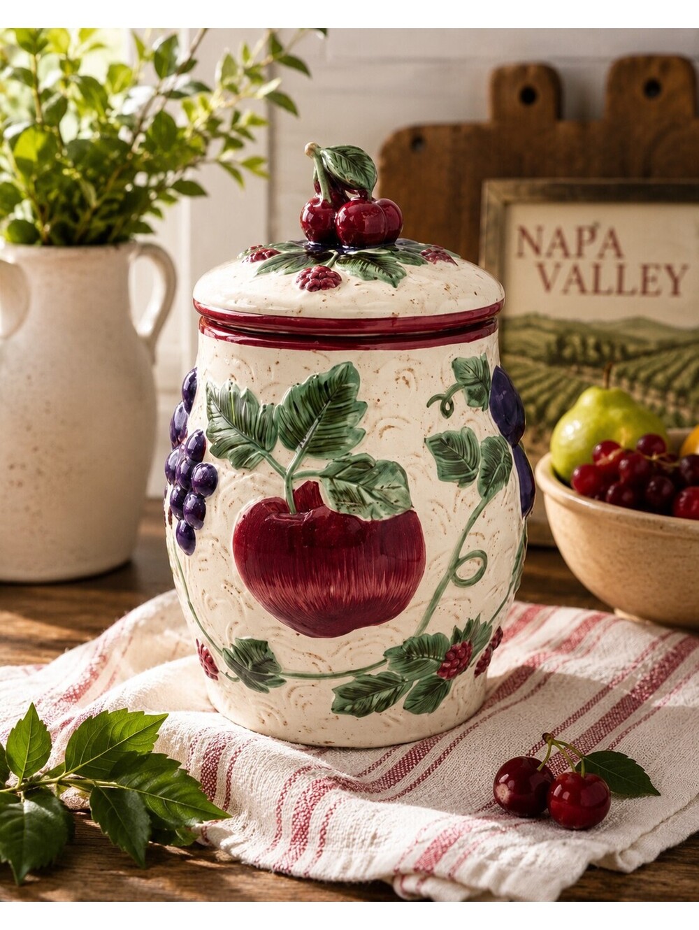Vintage Noble Excellence Napa Valley Large Cherry Canister Fruit 12"